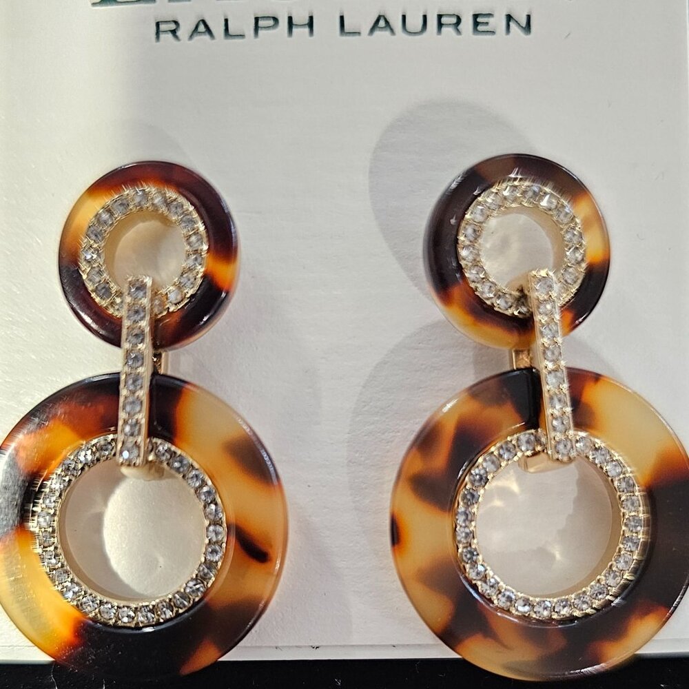 Ralph Lauren Gold-Tone Tortoise Pave Double-Circle Drop Earrings